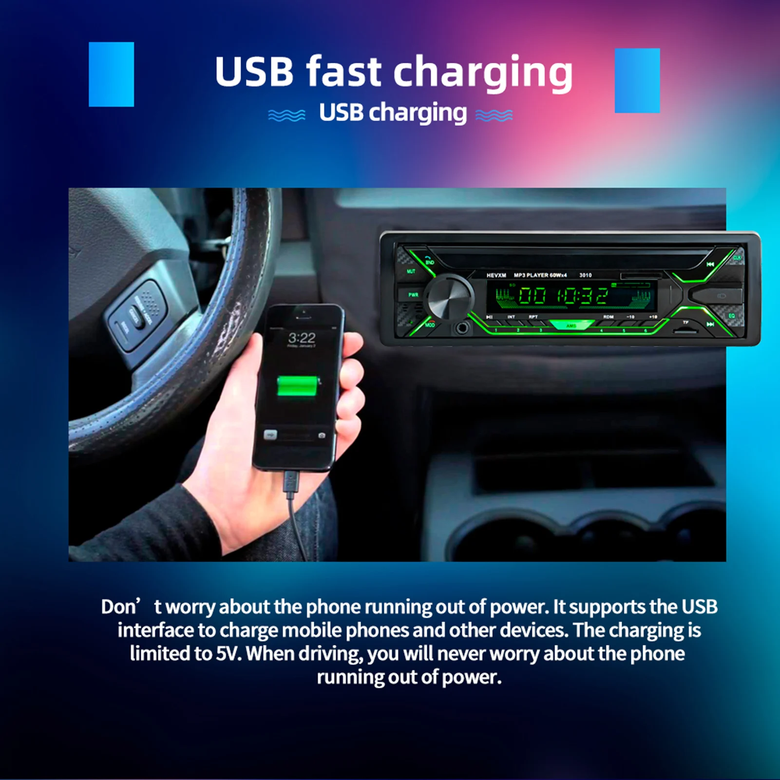 Автомагнитола 7 цветов цифровой HD ЖК-дисплей автомобильный BT стерео MP3-плеер с USB