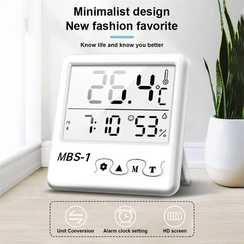 lcd digital temperature humidity meter alarm clock desk table electronic gauge thermometer hygrometer with back stand free global shipping