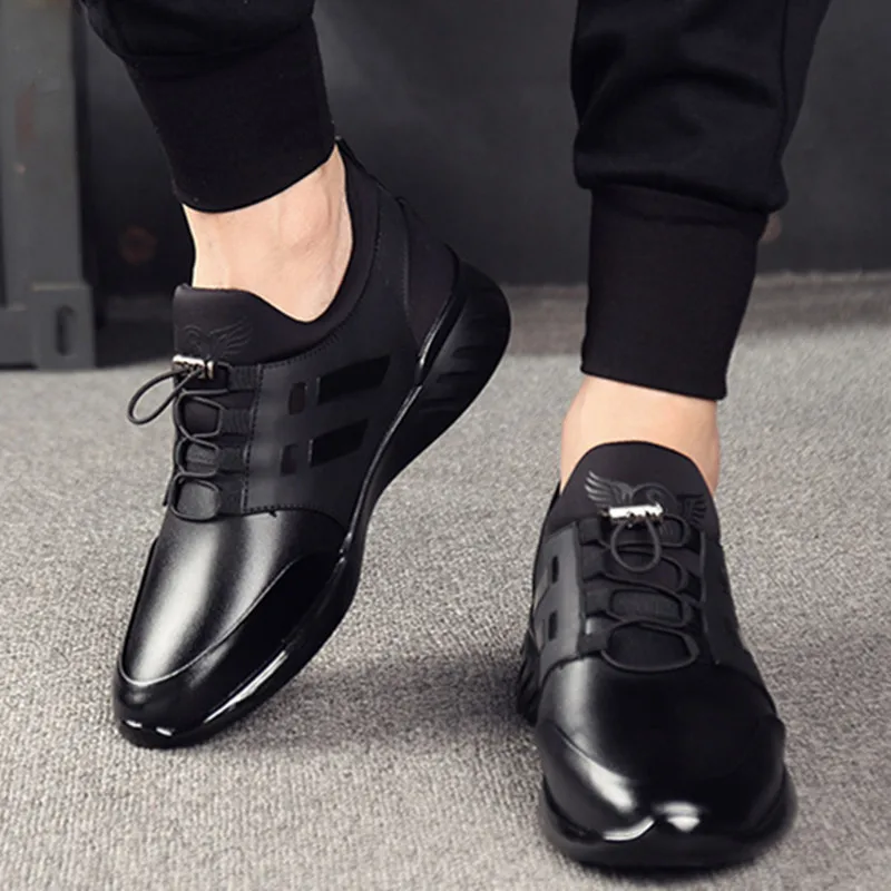 Sapatos de Couro do Plutônio Acima da Altura Homens Casuais Rendas Aumento 8cm Masculino Tênis Cor Sólida Respirável Negócios Sapatos Vulcanizar 6cm