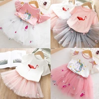 girls clothing sets 2021 summer princess girl bling star flamingo top unicorn print dress 2pcs set children clothing dresses