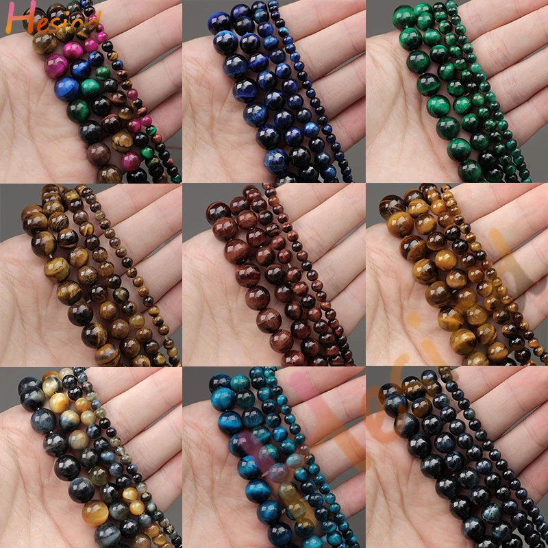 

Hesiod Natural Multicolor Tiger Eye Agates Diy Charm Bracelet Earrings Loose Round Beads Pick Size for Jewelry Making 15" Strand