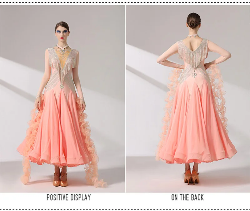 Черное стандартное платье для бальных танцев женское высокого качества сцены