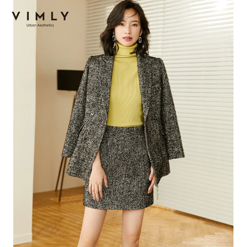 Зимние женские шерстяные пальто и куртки Vimly элегантные двубортные офисные