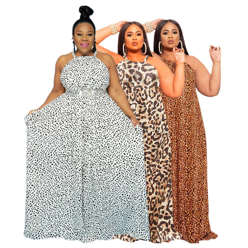 

2021 Summer New Hot Leopard Print Halter Halter Large Size Dress