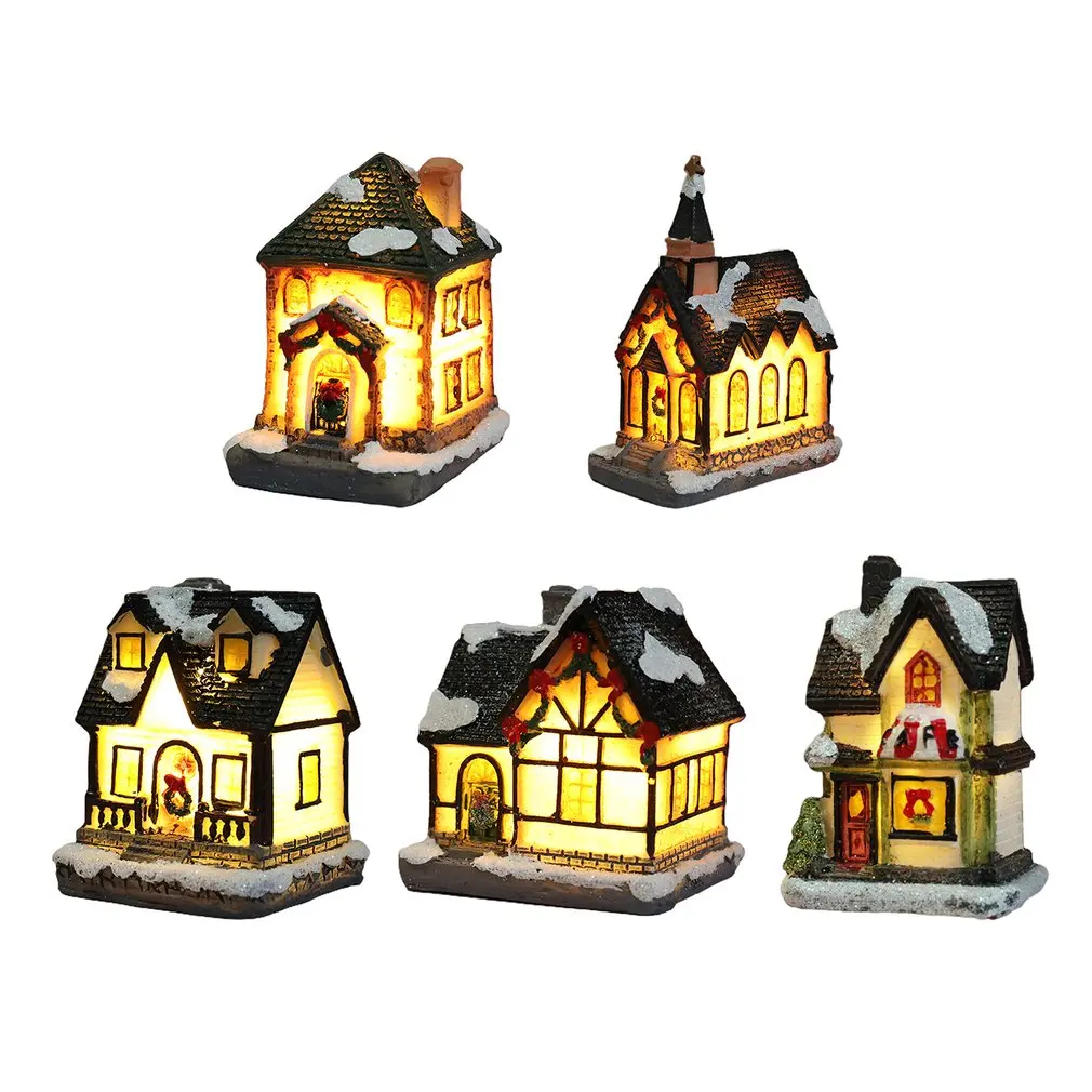 

Resin Christmas Light House Miniature House Furniture Cristmas Ornaments Doll House LED House Decorate Christmas Gifts