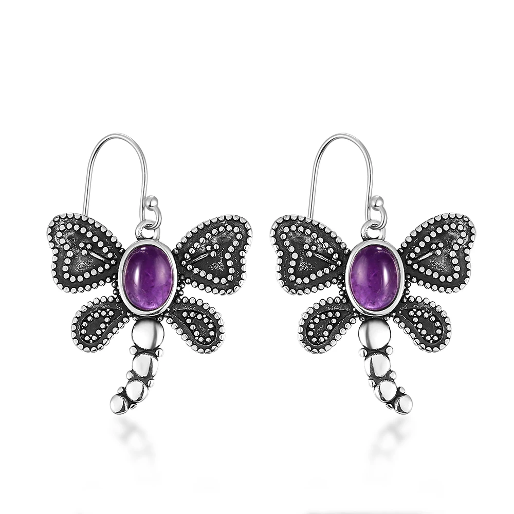 

Amethyst Drop Earrings 925 Sterling Silver 6x8MM Oval Amethyst Cute Earring for Women Party Fine Jewelry Gift