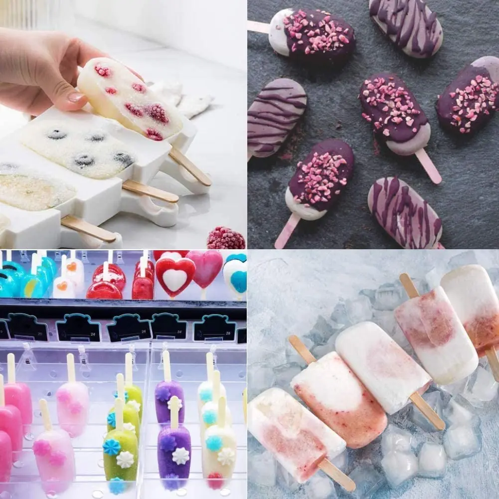 

Popsicle Molds Silicone with Lid, Ice Cream Mold Cute Cartoon Ice Pop DIY Homemade Popsicle Maker with Free 50 Wooden Sticks