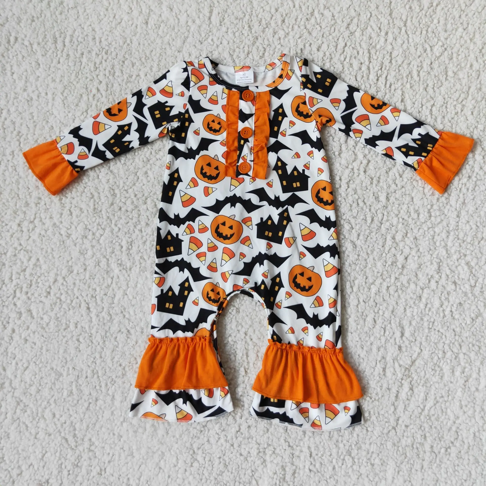 

Hot sale Baby Girls Infant Halloween Pumpkin Rompers Kids Long Sleeves Jumpsuit Clothing Children wholesale Boutique Orange sets