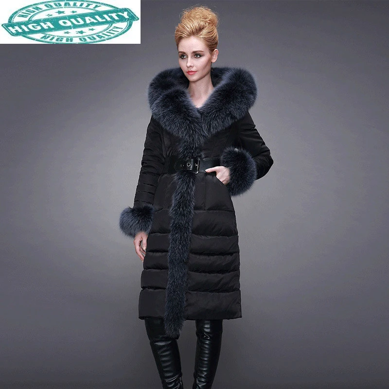 

White Winter Duck Down Jacket Women Hooded Big Fox Fur Collar Long Down Coat Puffer Womens Jackets YL2608222 KJ3737