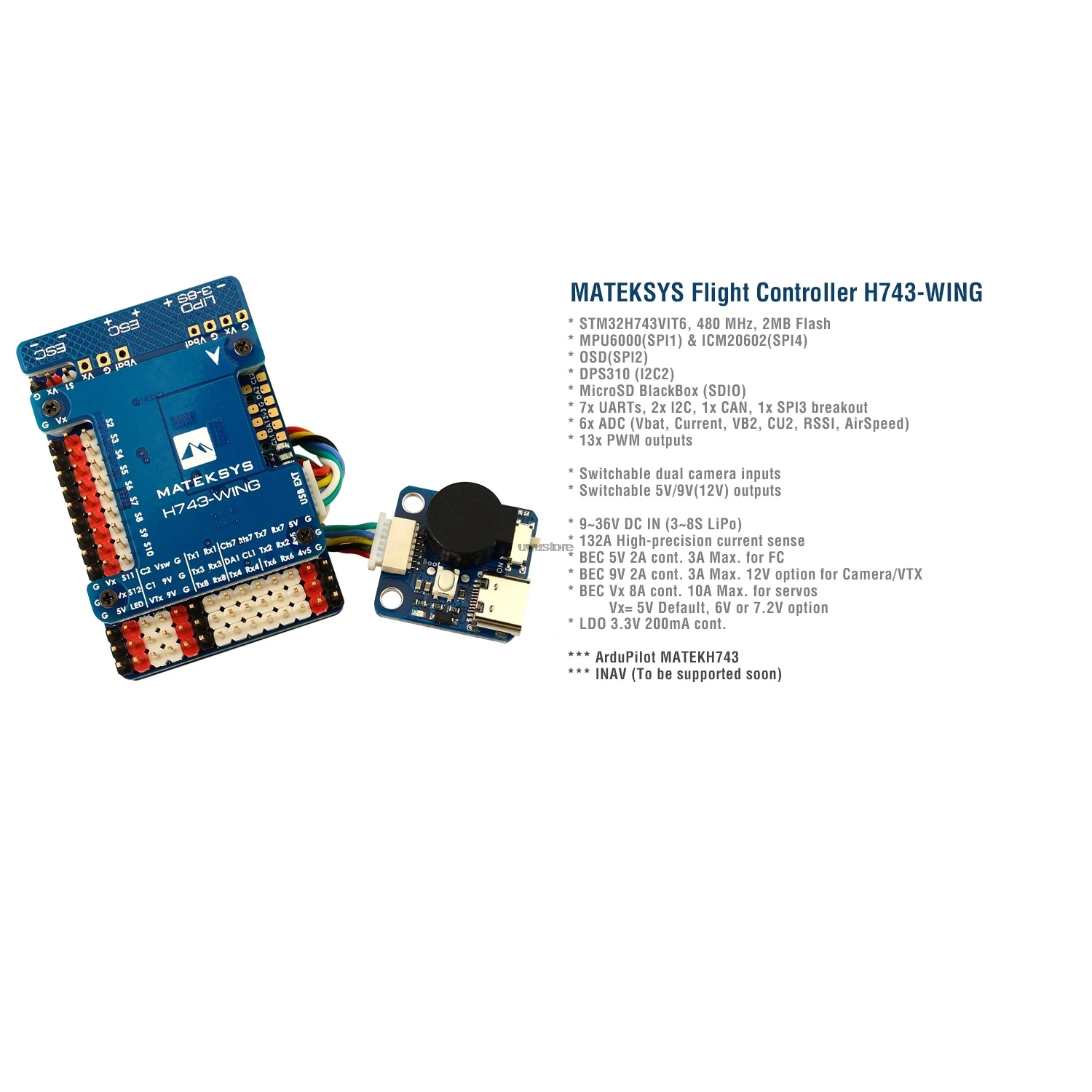 Matek H743-WING Flight Controller STM32H743VIT6 MPU6000 Barometer OSD Blackbox 3-8S FC for RC Airplane Fixed Wing | Игрушки и хобби