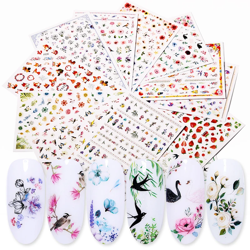 Стикеры 3D на ногти Nail Art Переводные картинки, украшения для ногтей, переводные наклейки, милые красные Летающие птицы, аксессуары для дизайна ногтей