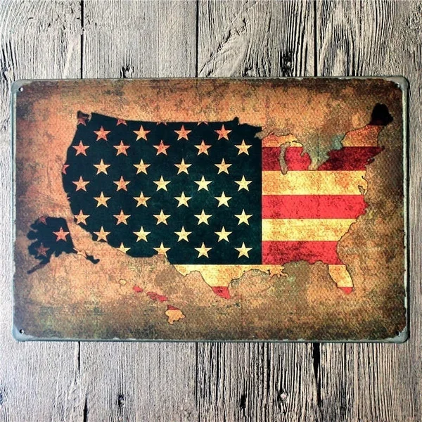 

Classic United States of America Map & the Flag Vintage Tin Sign Bar Pub Home Wall Decor Metal Art Poster Retro Tavern Cake
