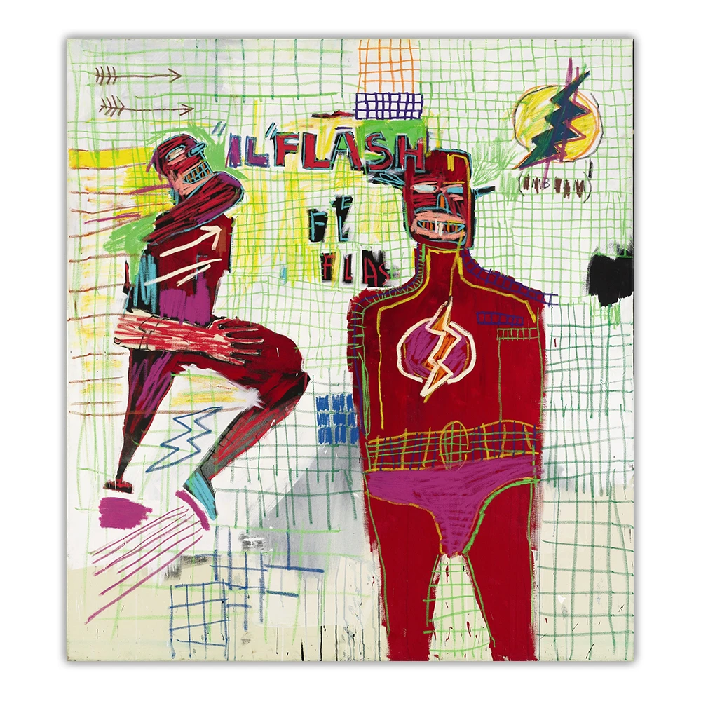 

Holover Jean Michel Basquiat "Flash"Abstract Graffiti Canvas Art Oil Painting Artwork Poster Wall Art Aesthetic Home Decor
