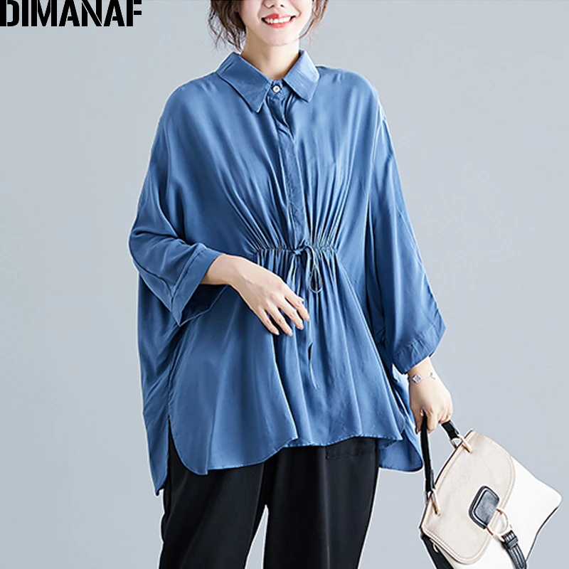 Женская плиссированная блуза DIMANAF повседневная однотонная туника свободного