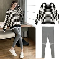 pregnant women clothes spring autumn sets striped tops and pants for pregnancy fashion maternity two piece suit plus size