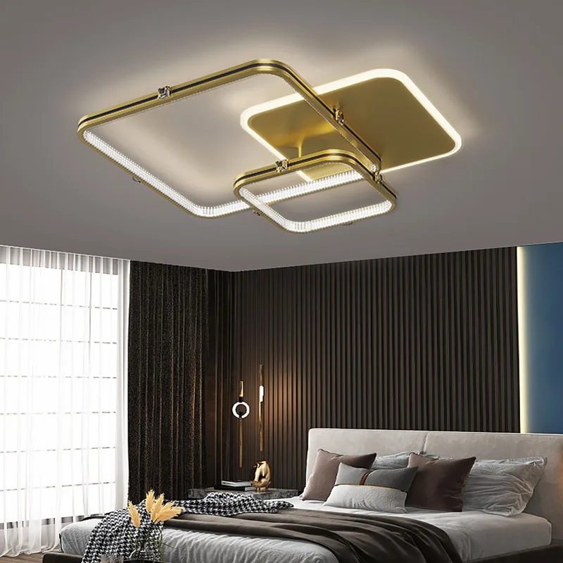 

Modern Ceiling Lights For Bedroom Parlor Living Dining Room 3 Layer Square LED Golden Lamps Decorate Vertigo Luminaire