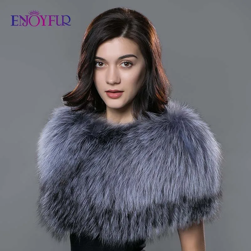ENJOYFUR новый зимний шарф для женщин настоящая шаль из лисьего меха Защита плеча