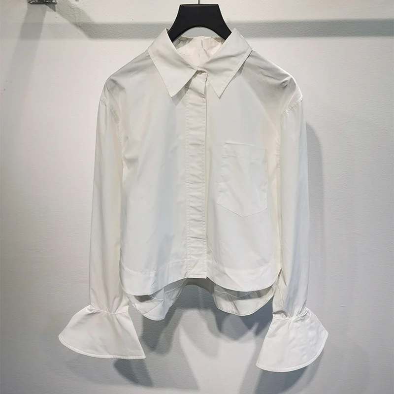 

2021 New Autumn Casual Ladies Blouse Loose High Quality Women Shirts Solid Color Fashion Elegant Cotton Female Tops T689