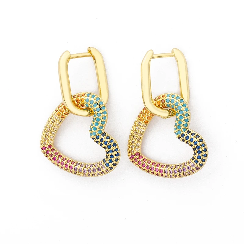 

2020 New Design Gold /Colorful/Green Stone Heart Dangle Earrings Cubic CZ Cuff Drop Earrings Huggie Simple Christmas Jewelry