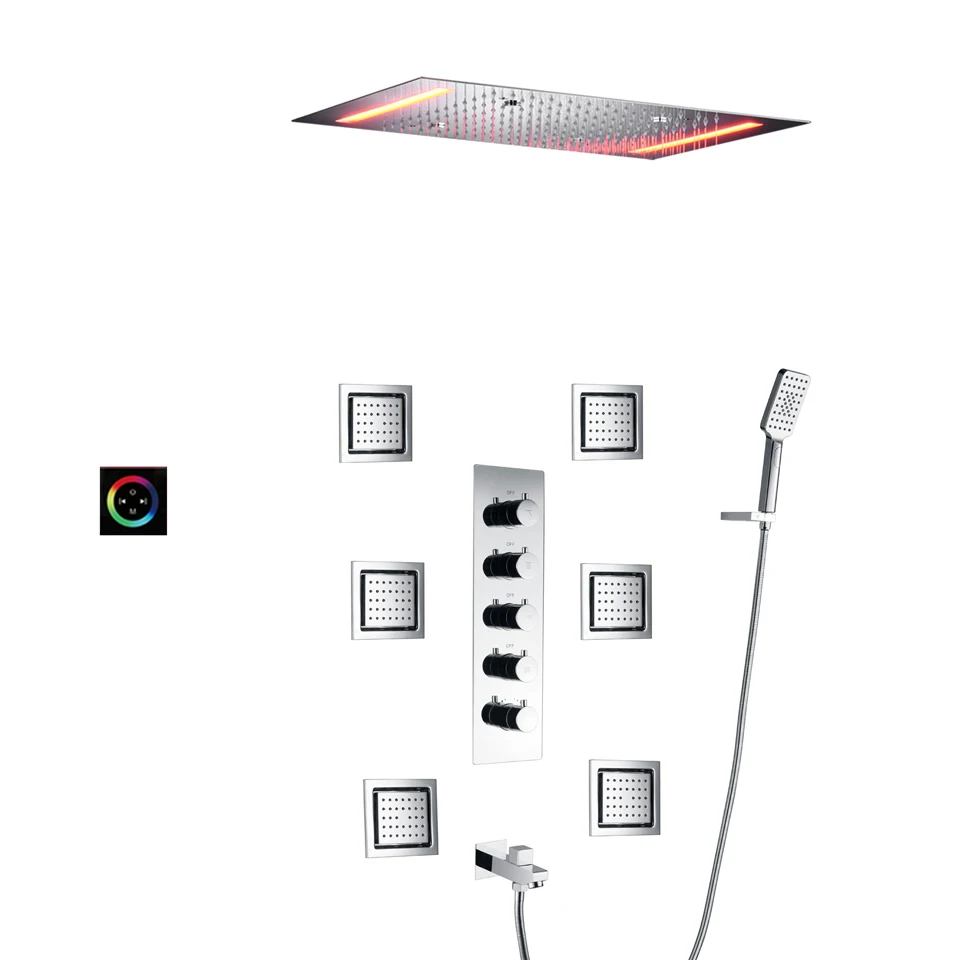 D Thermostatic Style Душевой кран для ванной, набор душевой панели, потолочный светодиодный душевой смеситель для ванной комнаты, горячий и холодный или Термостатический смеситель для ванны - Цвет: D Thermostatic Style