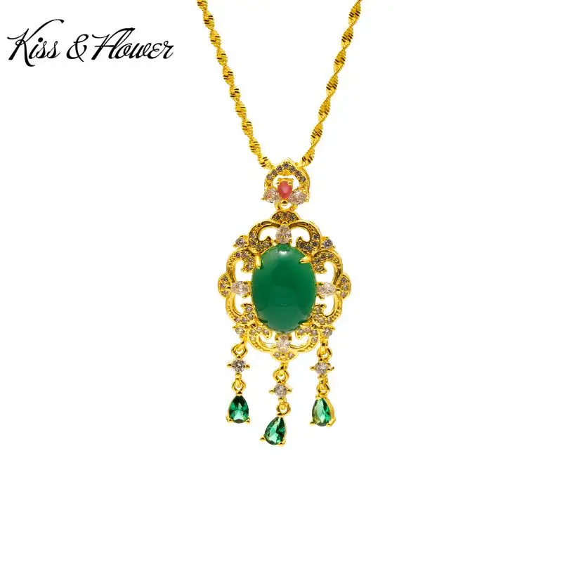 

KISS&FLOWER PD67 Fine Jewelry Wholesale Fashion Girl Birthday Wedding Gift Vintage Chalcedony 24KT Gold Pendant Charm NO CHAIN