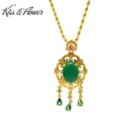 kissflower pd67 fine jewelry wholesale fashion girl birthday wedding gift vintage chalcedony 24kt gold pendant charm no chain