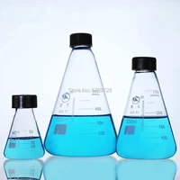 1pcs borosilicate glass conical flask with black spiral lid capacity 50ml to 1000ml laboratory glass container