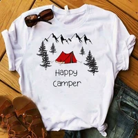 fashion happy camper life tee shirt femme funny graphic tshirt lovely hiker gift tshirt travel holiday tshirt mountain print top