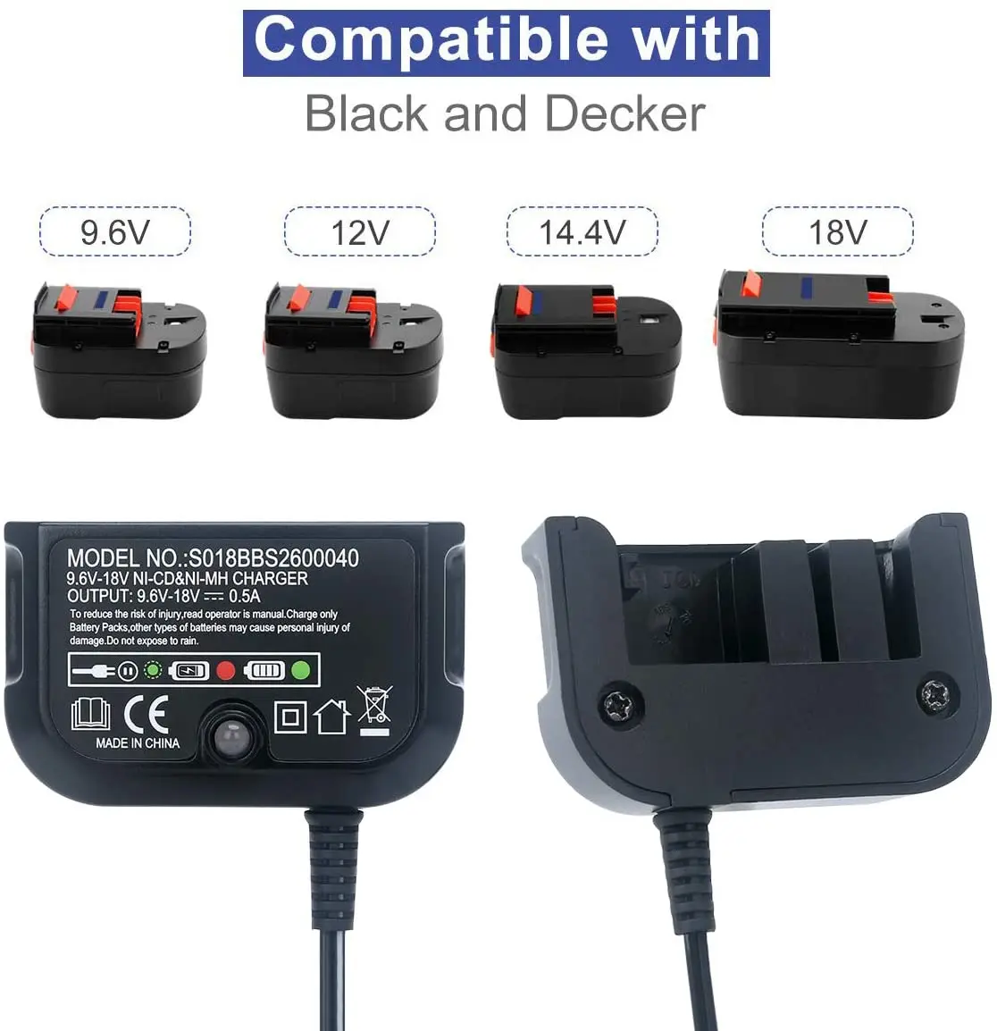 

Replacement Charger For Black & Decker 9.6V-18V A12 A12-X HPB18 HPB14 HPB12 HPB96 HPB18-OPE Ni-Cd Ni-Mh Battery Charger