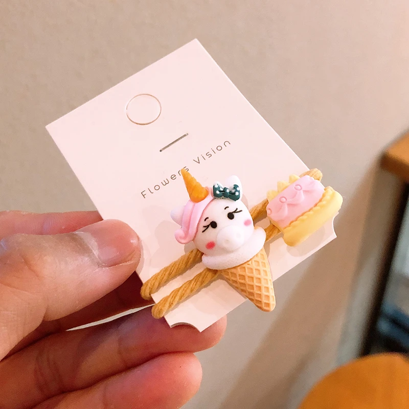 2 шт. Детские эластичные пончики для волос с мороженым|Аксессуары девочек| |