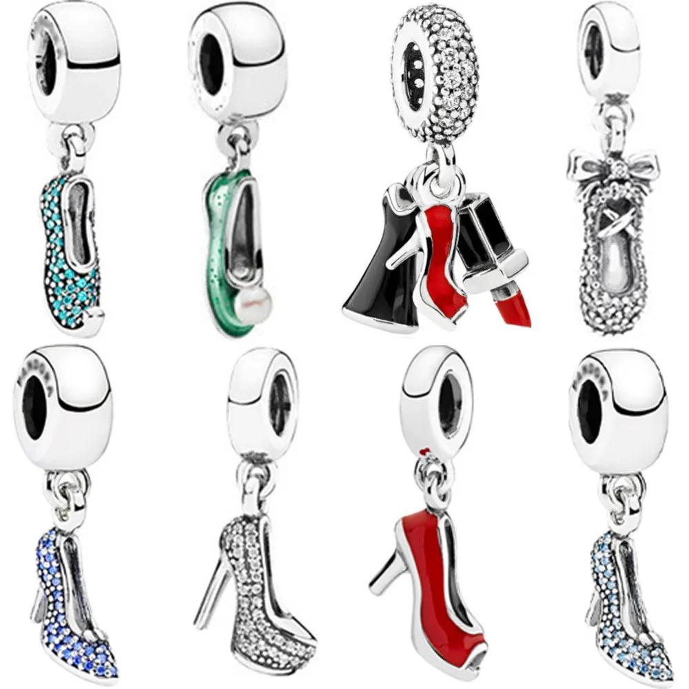 

Charm bracelet beaded pendant s925 sterling silver original beaded anime princess full diamond high heels series bracelet pendan