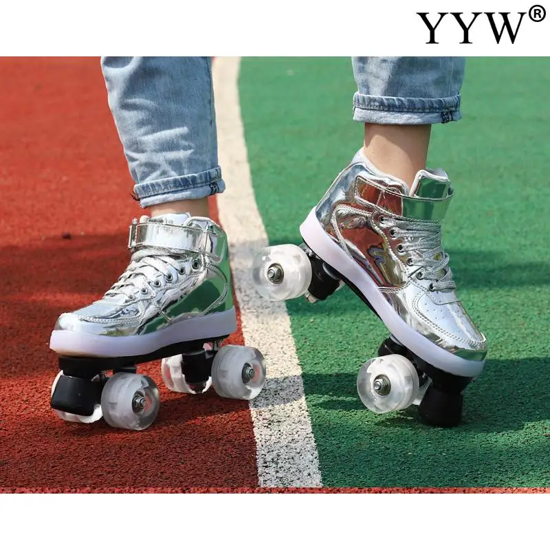 Flash коньки роликовые способный преодолевать Броды для взрослых детей Usb зарядки