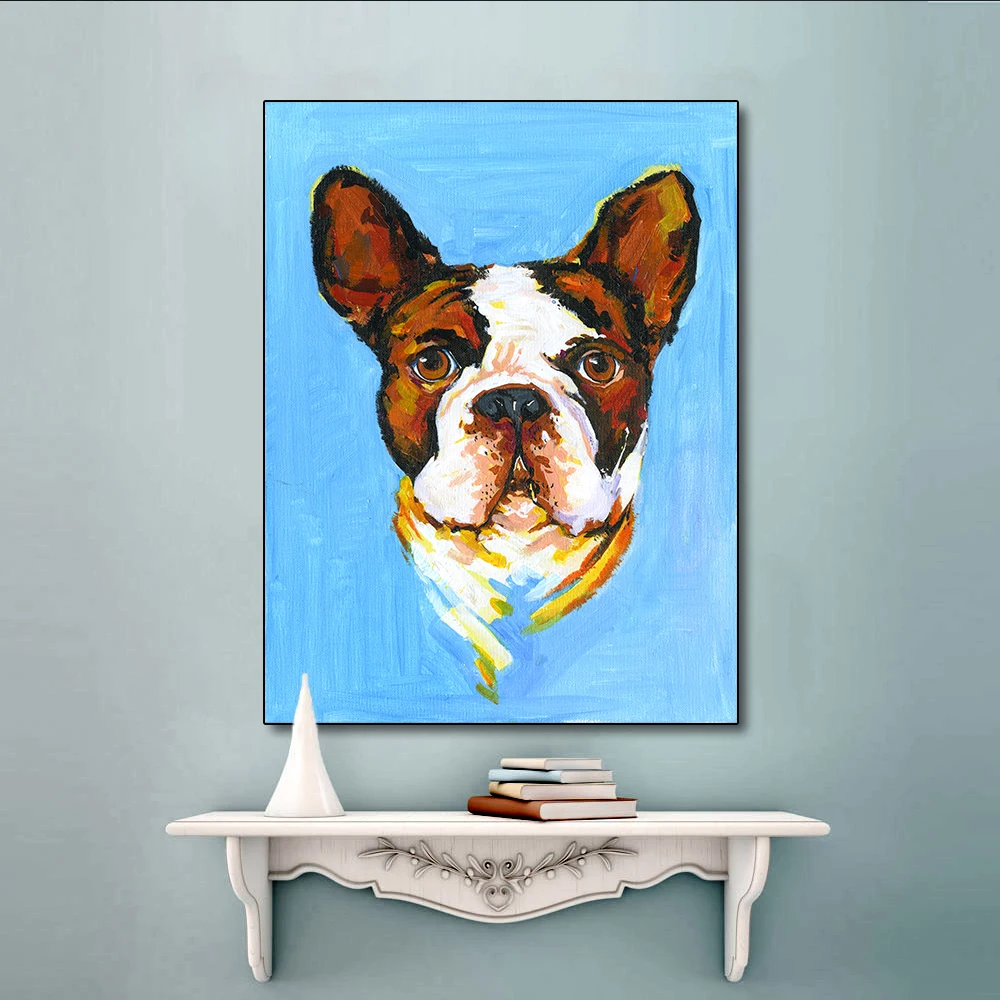 

QKART Painting on Canvas Oil Cute Dog Painting Wall Images To Poster and Print for Living Room Decoration Wall No Frame