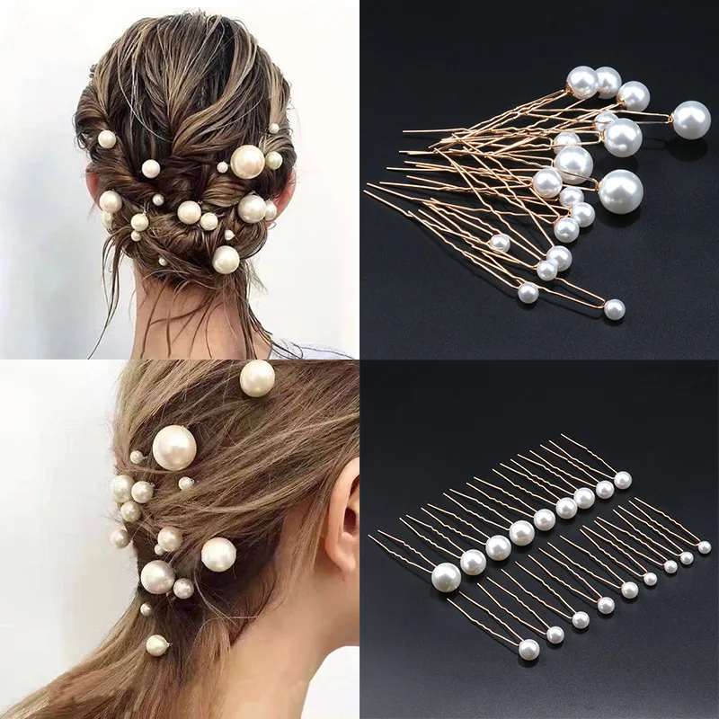 

H:HYED Women U Shape Hair Clips Crystal Pearl Hairpins Metal Barrettes For Women Girls Brides Hairstyling Tools Accessories