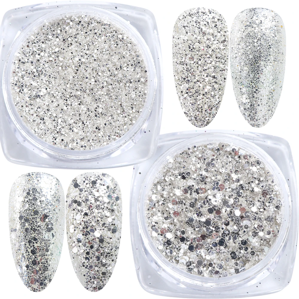 6 коробок Русалка блестки для ногтей нерегулярные чешуйки серебристо серый