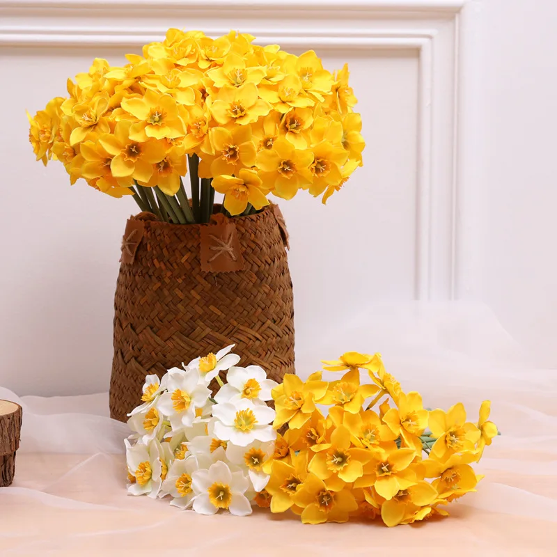 Flor de Narciso Artificial para decoración del hogar, decoración de ventana de sala de estar, flores falsas, Escena de boda, Narciso, 8 lotes