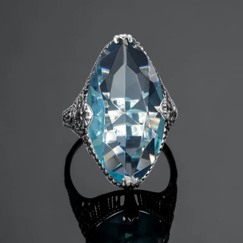 

Роскошное большое синее овальное кольцо для женщин E Girl Mall Goth Y2k, серебряные цветные кольца, Настоящее серебро 925 пробы, готические ювелирные ...