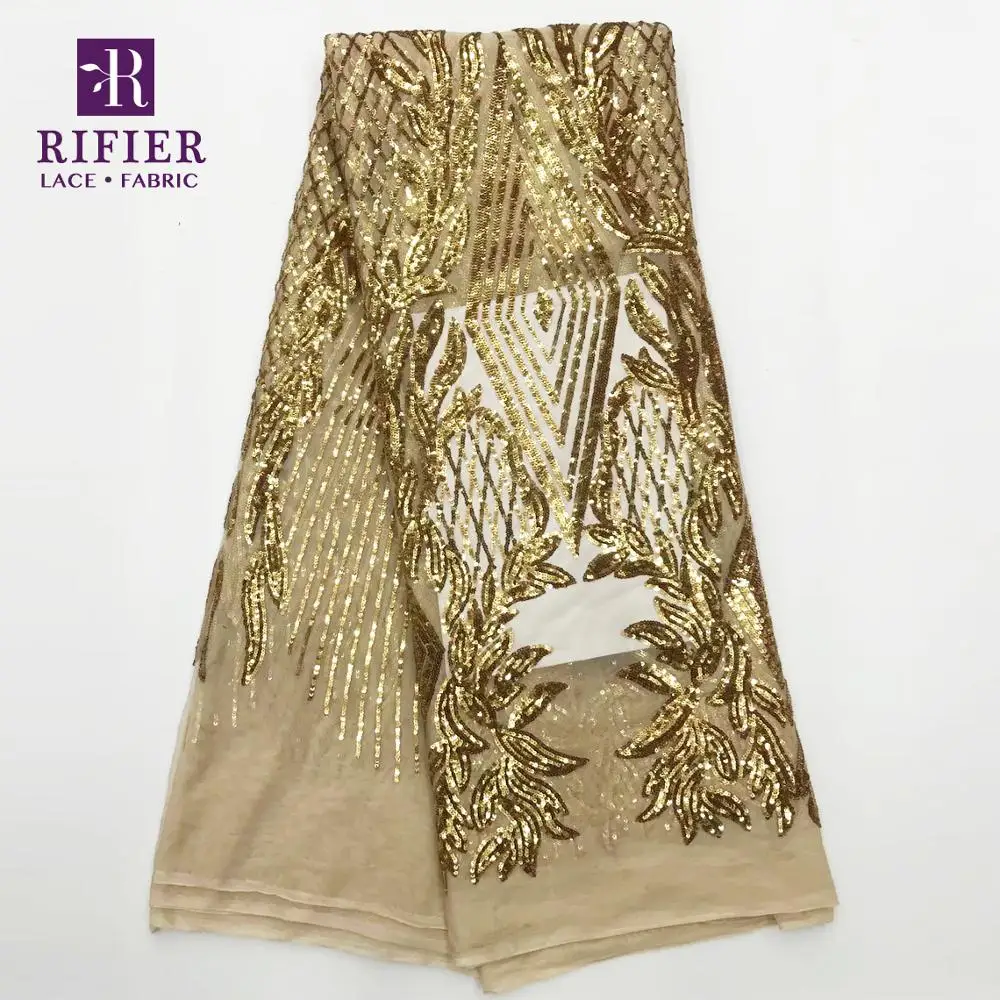 

Guinea African Sequined Mesh Tulle Lace Fabrics With Gold Sequins Nigeiran Embroidery Mesh Tulle French Net Lace Bride Fabrics