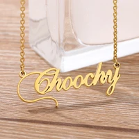 personalized name necklace handmade customized cursive font nameplate pendant chain stainless steel jewelry birthday gifts