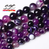 natural purple agates stone beads smooth striped agates round loose beads for jewelry making diy bracelets 4 6 8 10 12 14mm 15