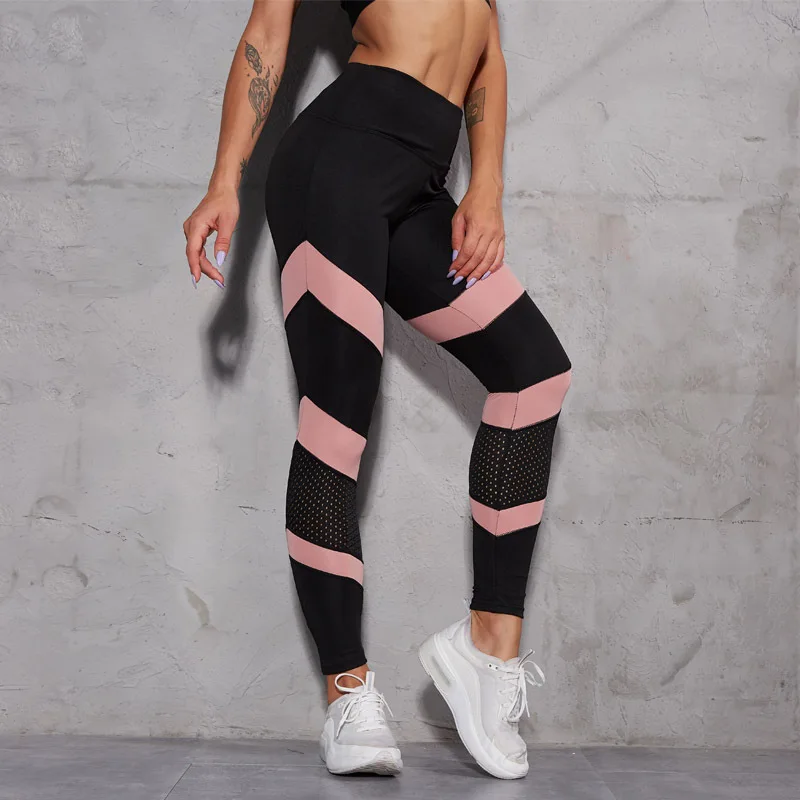 

Women Leggings Fashion Mesh Patchwork Hollow Out High Wasit Pants Push Up Legins Ankle Length Leggins Fitness Leggings -40