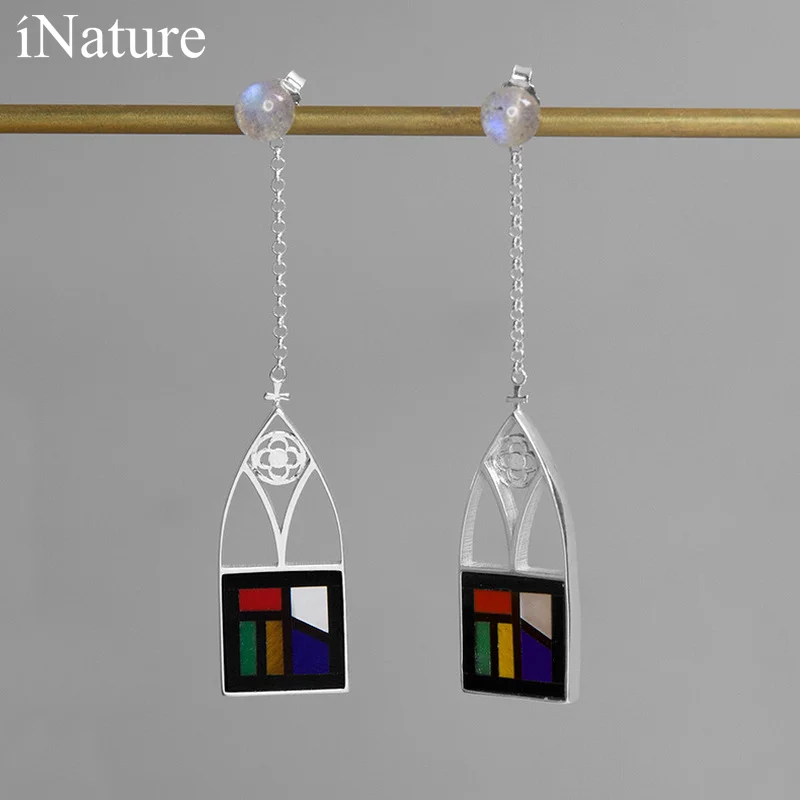 

Женский светильник лый серьги-капли с крестиком INATURE из серебра 925 пробы с натуральным лабрадоритом