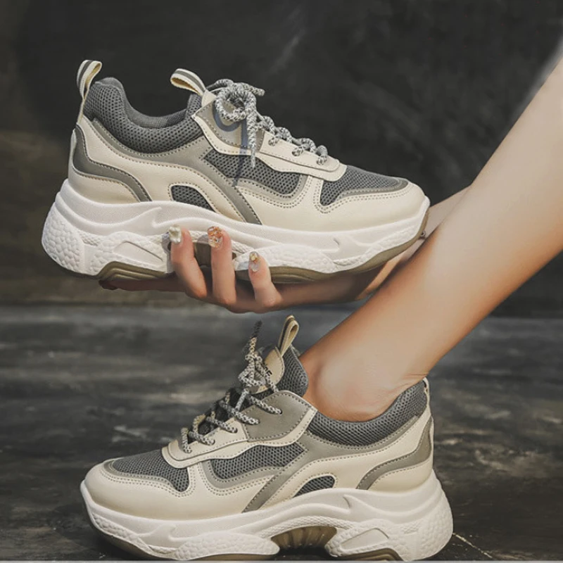 Женские кожаные кроссовки на массивной подошве толстой осень 2019|Женские и кеды| |