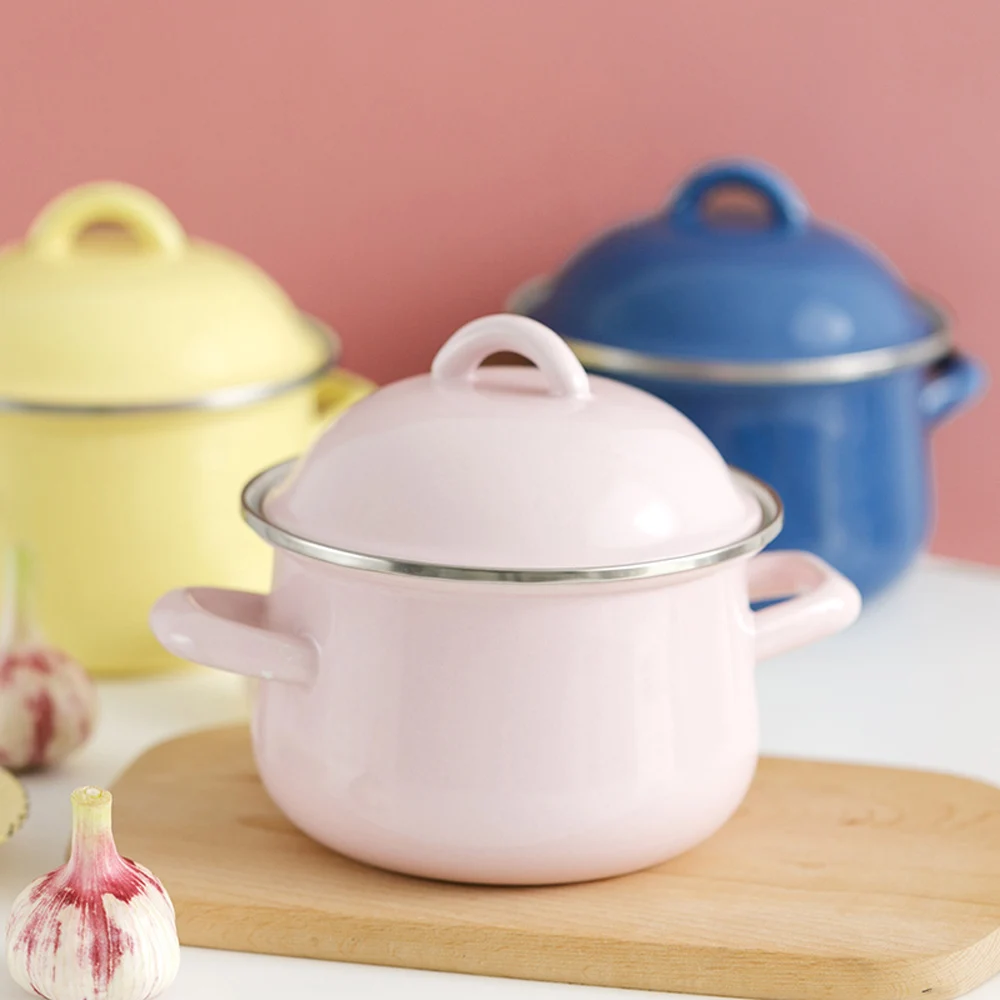 Эмалированная суповая кастрюля японская керамическая с крышкой для