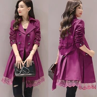 black red pink trench coat for women plus size cloak female autumn double breasted button windbreaker lace duster cardigan 2020