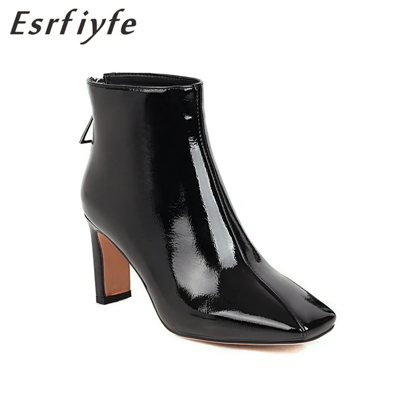 

ESRFIYFE 2020 New Women Ankle Boots Microfiber Outdoor Booties Woman Ankle Boots Solid Color High Heels Square Toe Shoes Woman