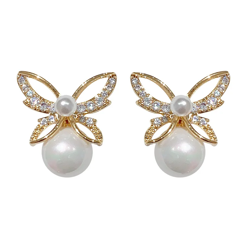 

2021 New Arrival Bowknot Pearl Women Trendy Stud Earrings Butterfly Earrings Female Elegant Fashion Korean Jewelry