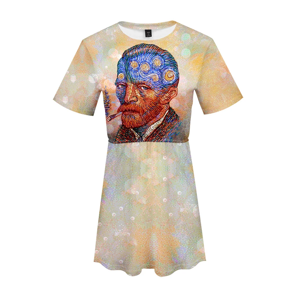 Женское винтажное пляжное платье туника сарафан с карманами и 3D принтом лето