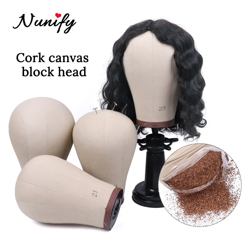 Nunify 21-24Inch Canvas Block Head Mannequin Head  For Making Wigs/Head Weft/Wig Display Style Styling Manikin Head Cork Inside