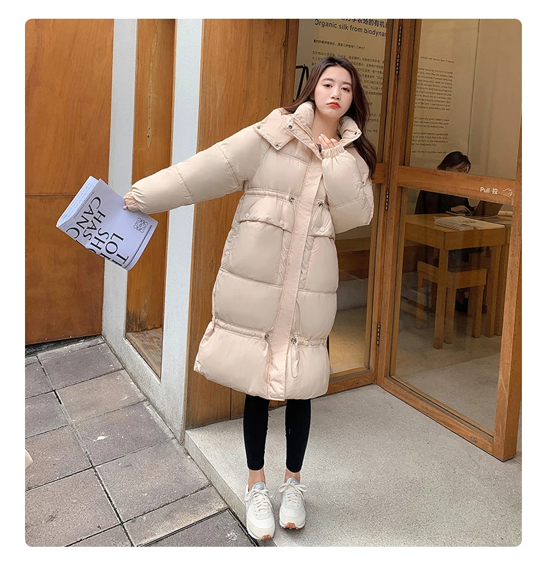 

Beardon Winter Womens New Style Over The Knee Long Parkas Thick Hooded Cotton Padded Jacket Simple Solid Color Loose Coat